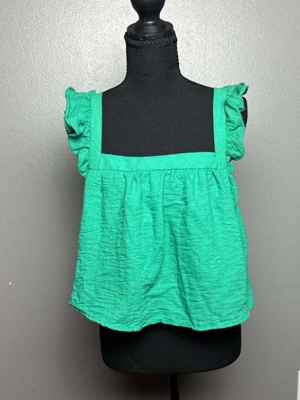 Sienna Sky Green Ruffle Strap Square Neck Tie Back Babydoll Top Medium - Picture 2 of 8